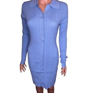 LEYDEN Textured Knit Long-Sleeve Fitted Shirtdress Cardigan Sz Medium Blue NWTs